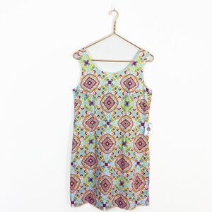 Kaeli Smith‎ NWT 12 Blue Mosaic Print Shift Dress Sleeveless Cotton Blend